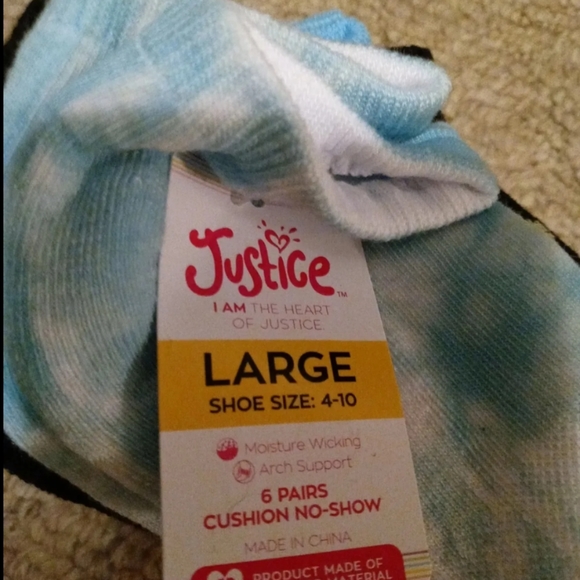 Justice Girls 6 Pairs No Show Socks LARGE Shoe Size 4-10 Variety Pack - Picture 4 of 4